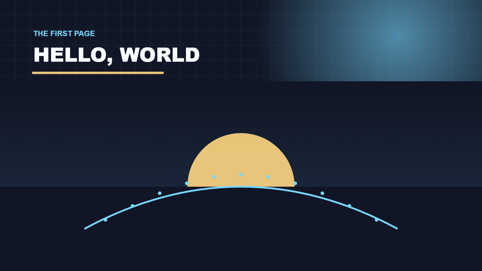 A sunrise over an open arc representing the first page of the blog.