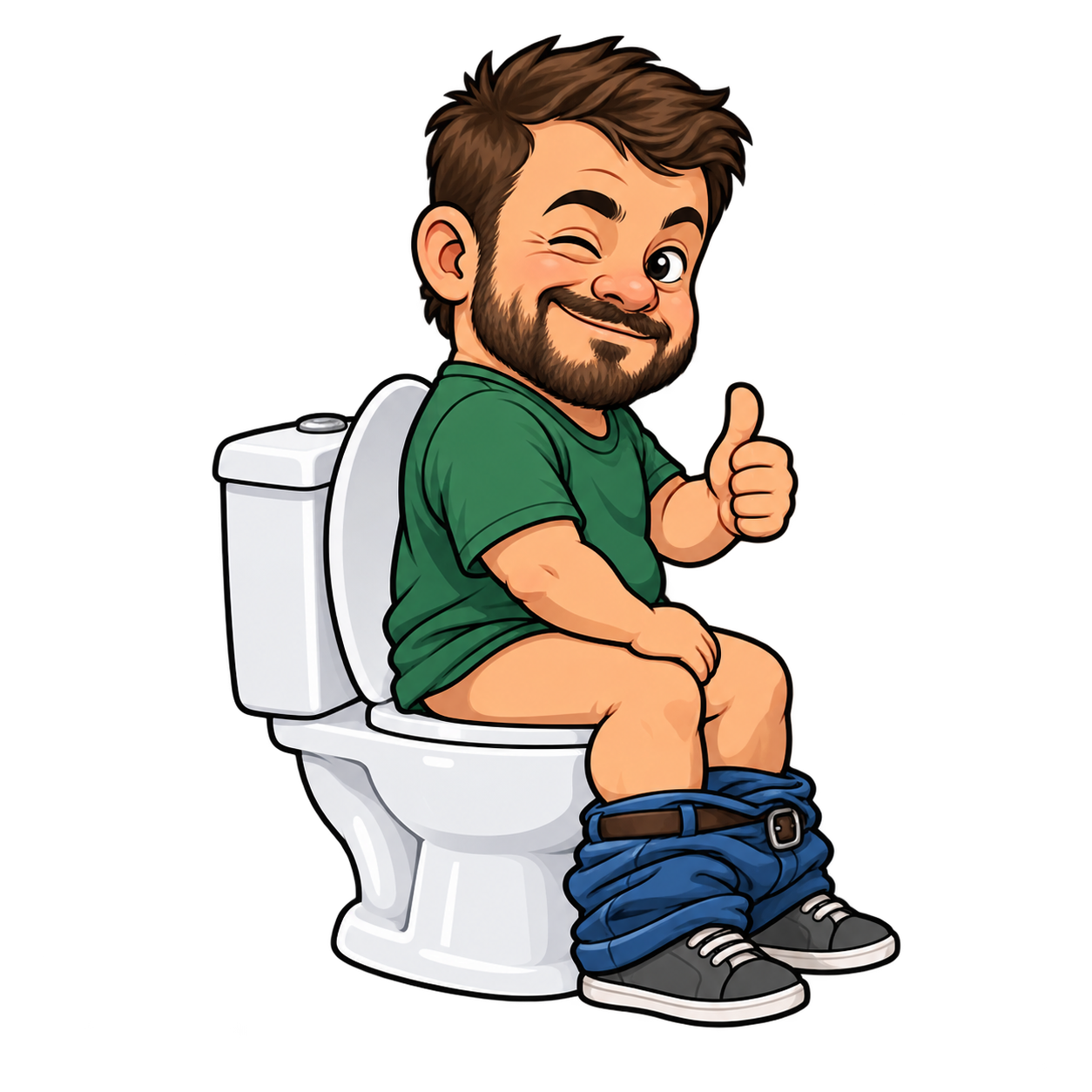 Short Shifter logo: a winking short-statured adult sitting on a toilet